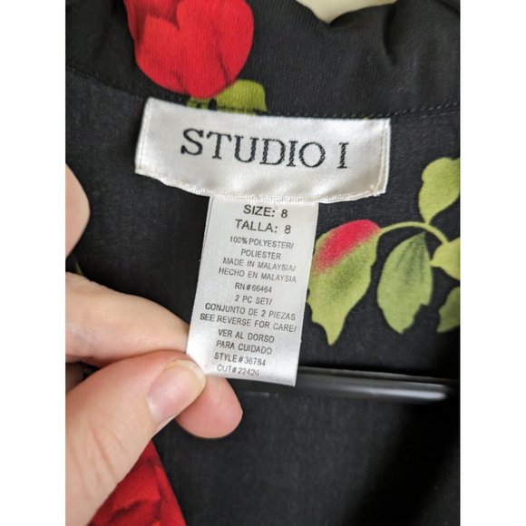 Vintage 90s size 8 rose print black floral button down midi dress - Picture 8 of 9